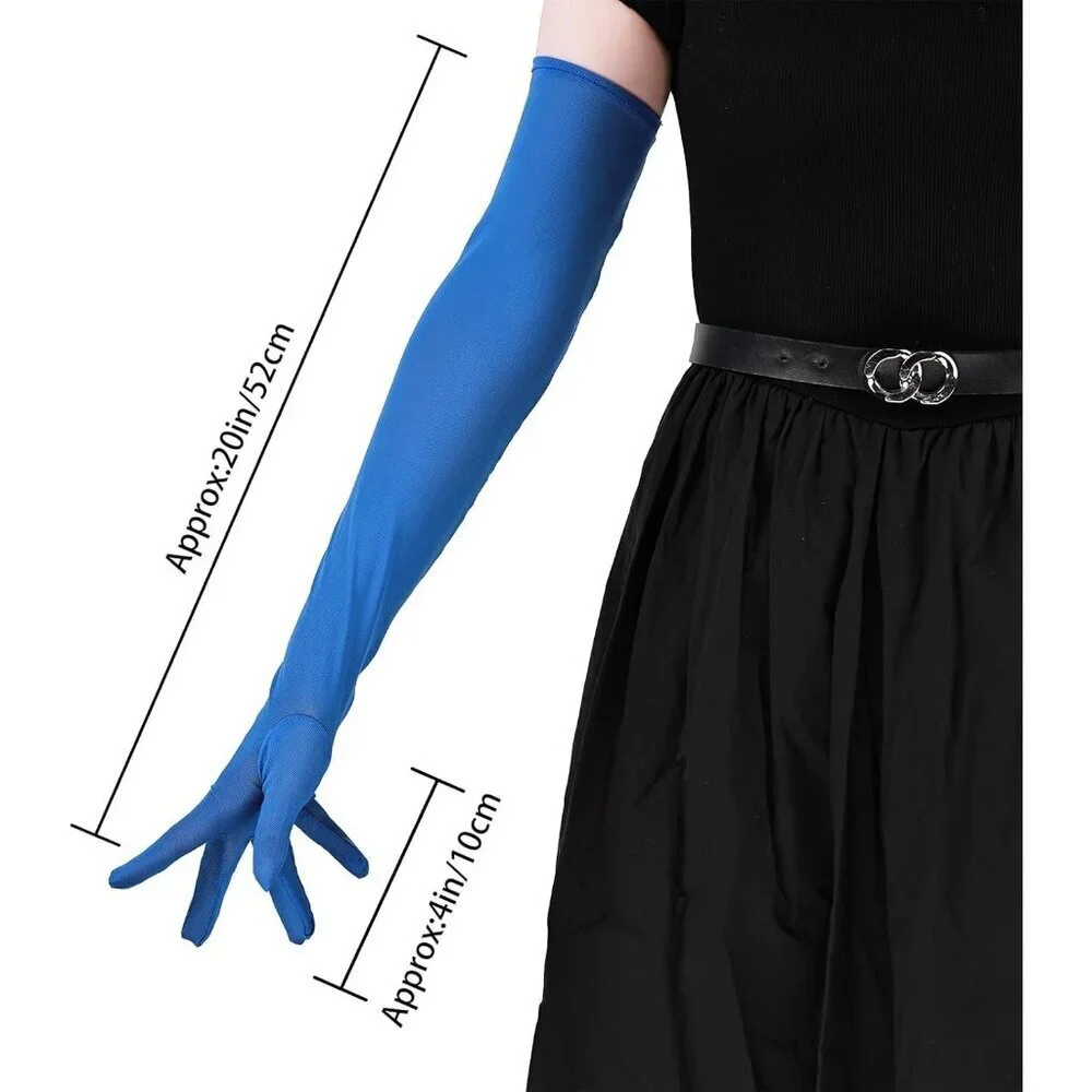 Women's Tulle Dark Blue Long Satin Gloves Evening Elbow Length Party Costumes